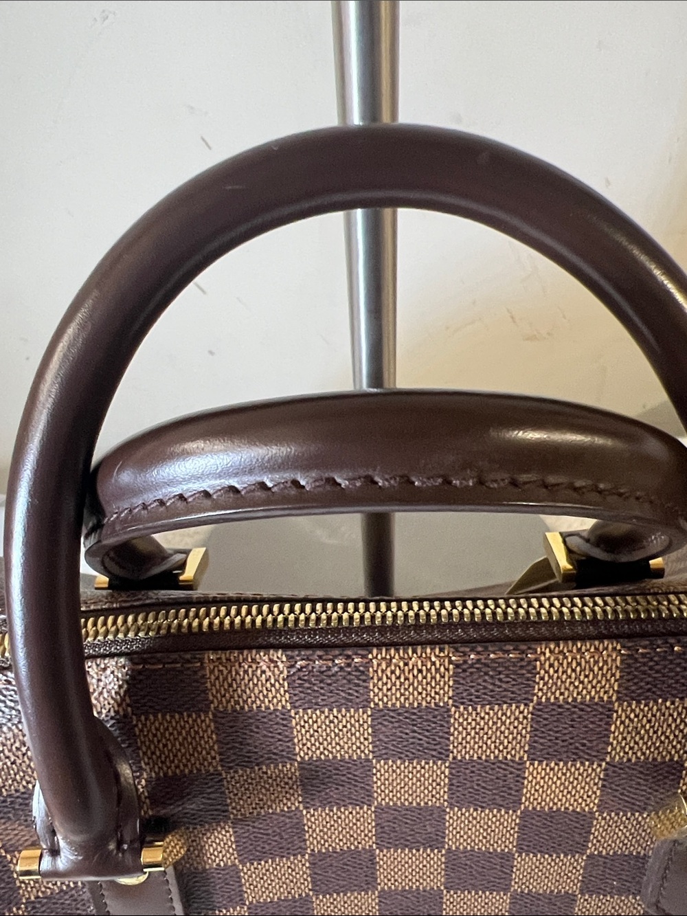 Louis Vuitton Brown Checkered Dome Satchel with Gold Hardware - Picture 2 of 7